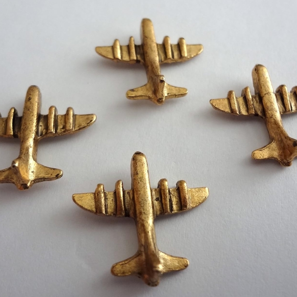 Set Of 15 Pcs Airplane Gold Color Metal Bulletin Board Push Pins  Airplanes
